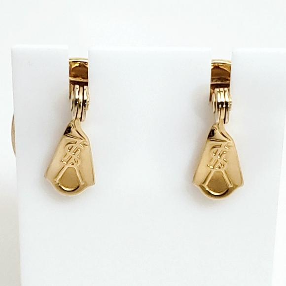 Yves Saint Laurent YSL Saphire Glass Cabachon Earrings with Rhinestone Gold Tone - Picture 4 of 7